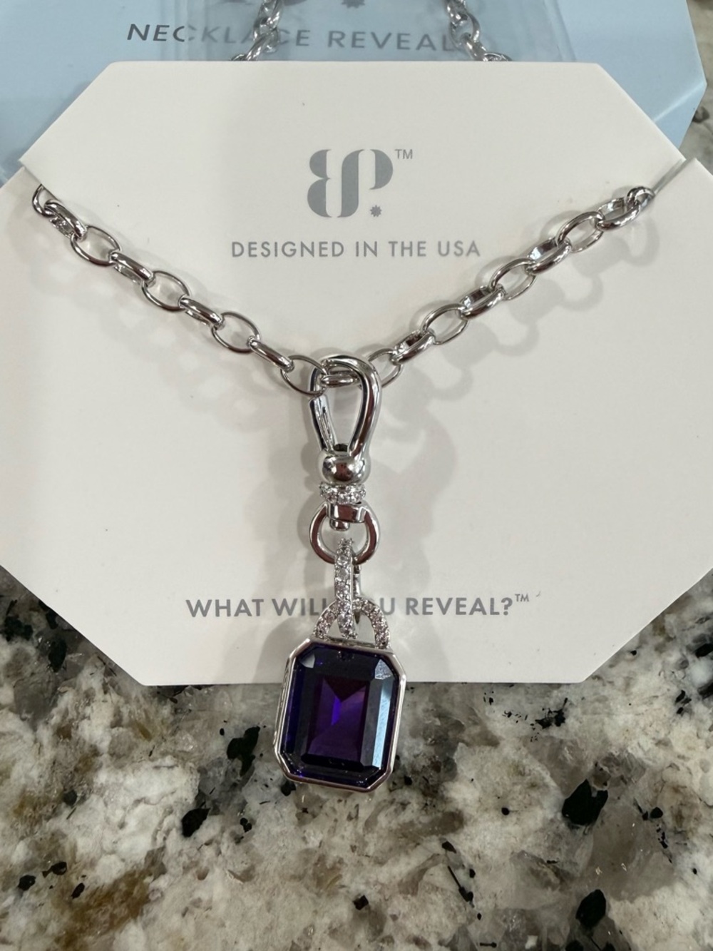Designed in the USA Silver Necklace with Deep Purple Pendant